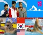 Плавательный мужчины 400 метров вольным стилем подиум, Sun Ян (Китай), парк Тхэ Хван (Юг Корея) и Питером Vanderkaay (Соединенные Штаты) - Лондон-2012-